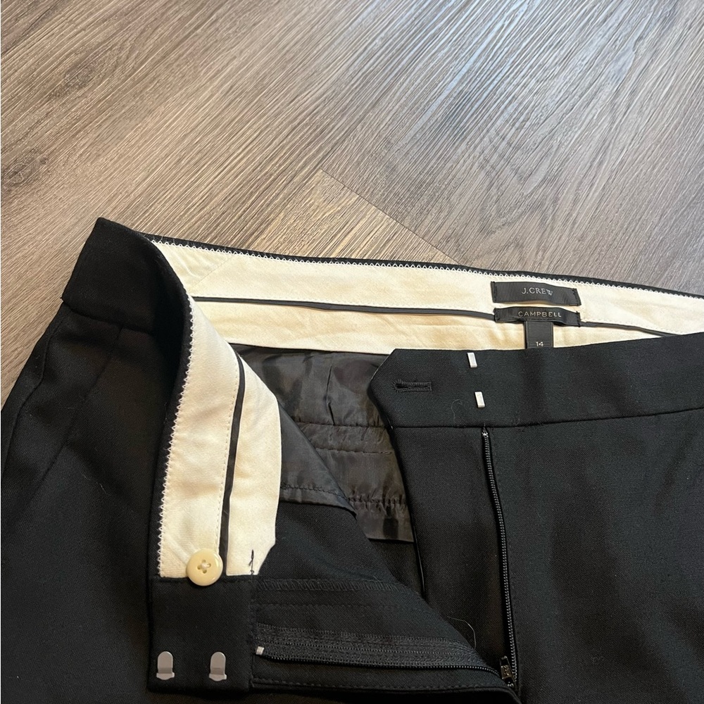 J. Crew Campbell Trouser Pants Womens Size 14 Black Wool Blend Stretch P57. - Picture 2 of 7